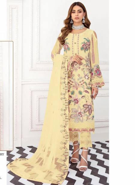 Yellow Colour RAMSHA R-504 NX Festive Wear Heavy Georgette Pakistani Salwar Suit Collection R-504B